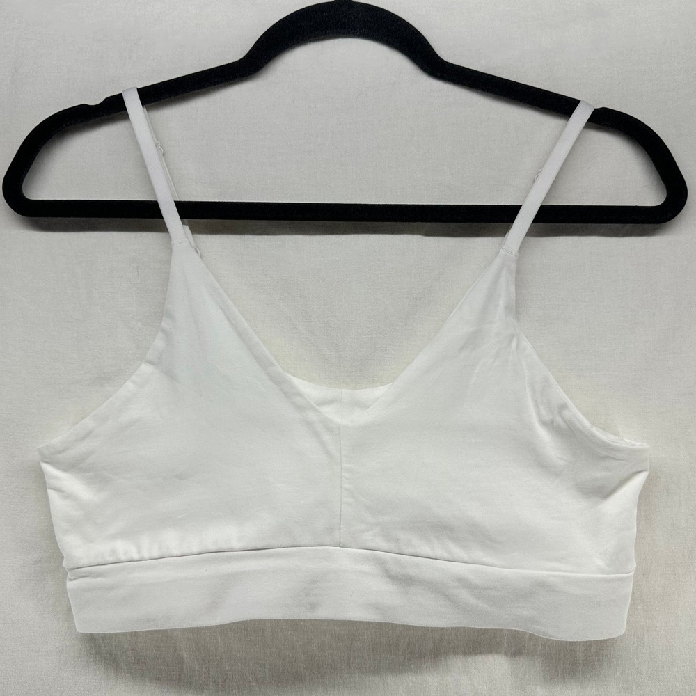 Pact Organic Cotton V-Neck Bralette White Wireless Bra Size Large